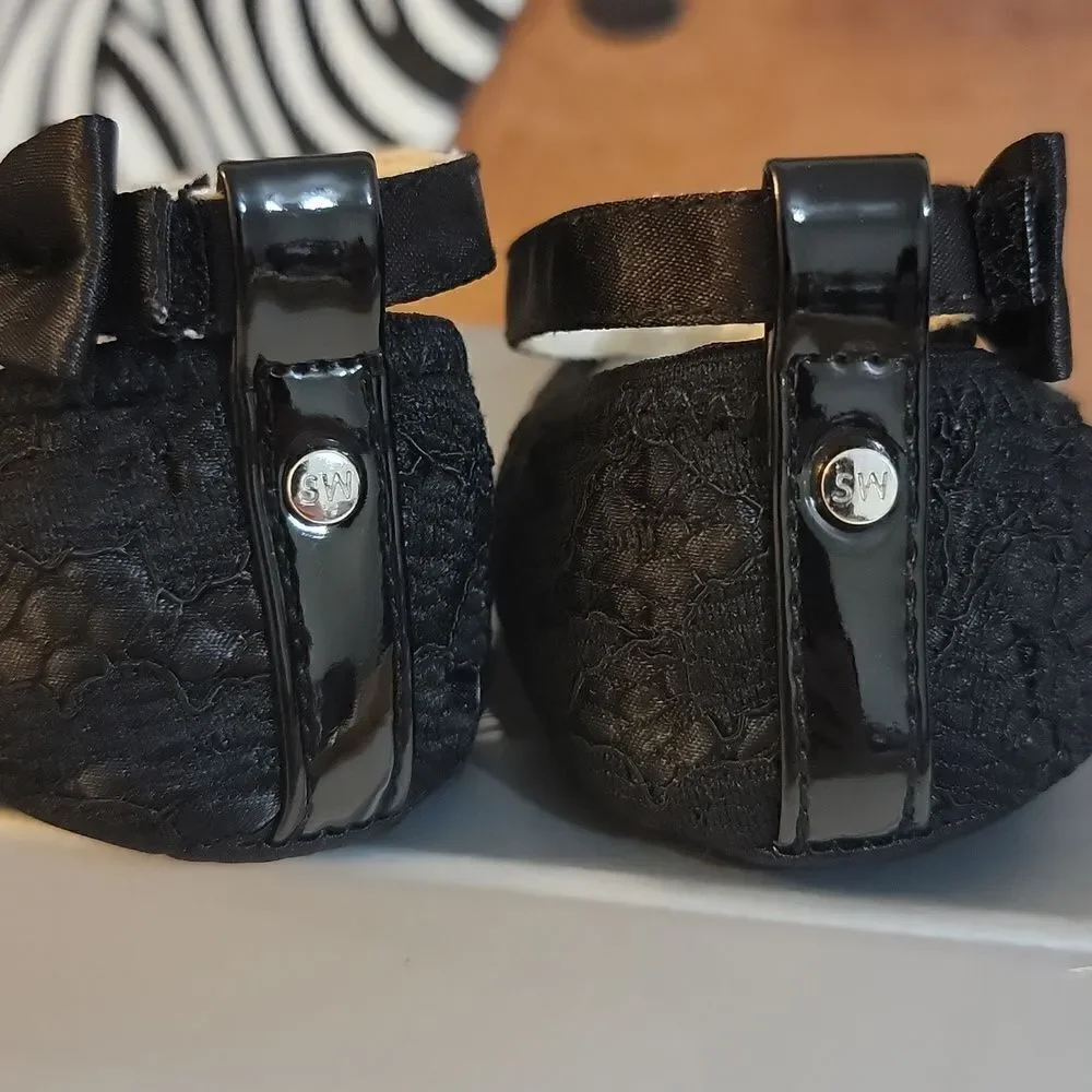 New Stuart Weitzman Black Baby Lacie Lace Shoes 9-12 Months Size 4